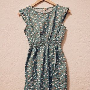 M Butterfly Green Floral Print Sleeveless Dress XS